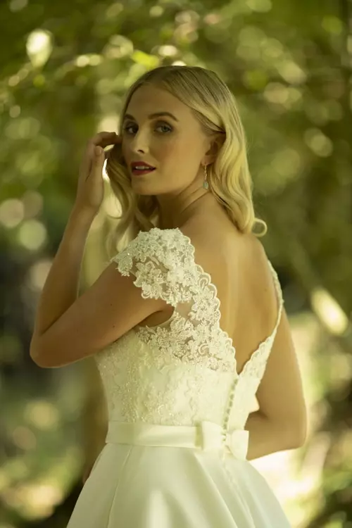 Odette Lace High Neck Retro Tea Length Bridal Gown Brighton Belle